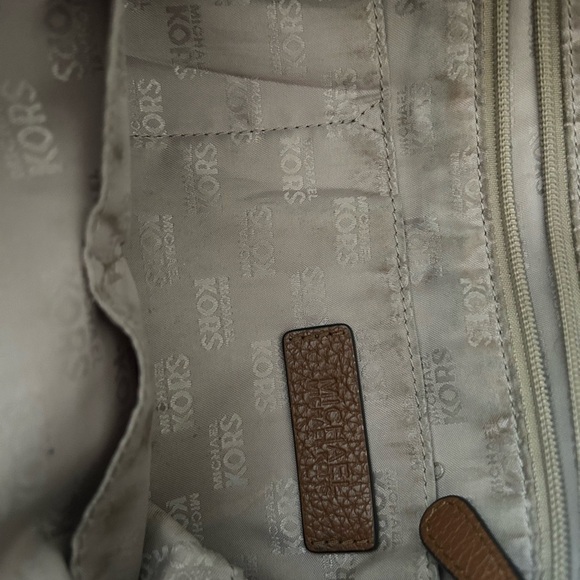 Michael Kors Pebbled Leather Hobo Bucket Shoulder Bag Brown Fulton Purse Tan - Picture 10 of 14